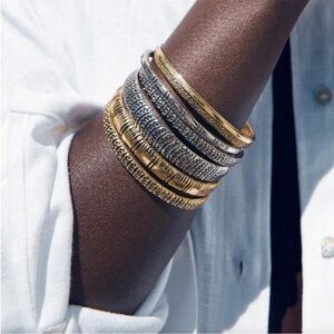 Engraved Mixed-Metal Bangle Collection
